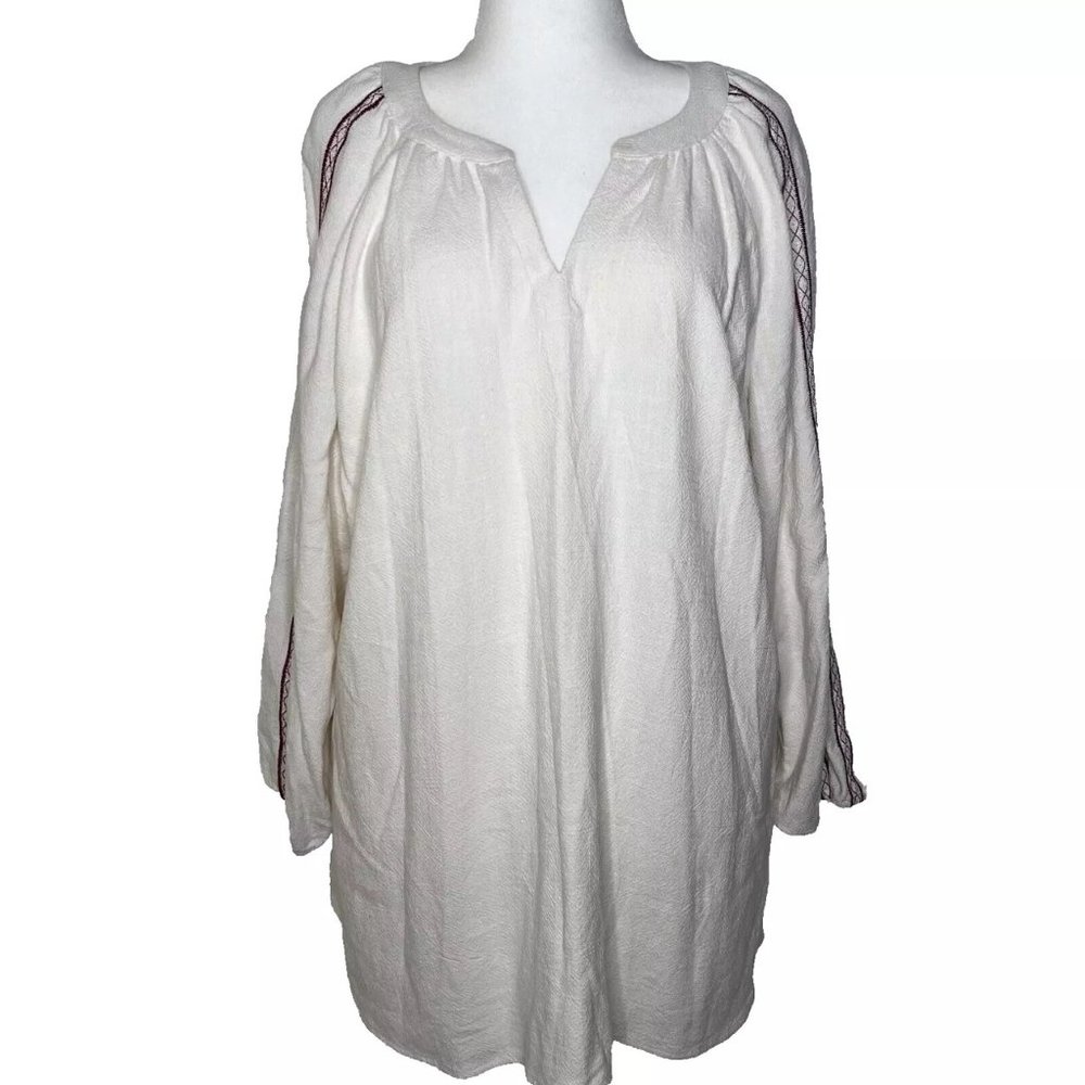 Soft Surroundings Women Tunic Top 2X Oversize Embroider Boho Lagenlook Minimalis